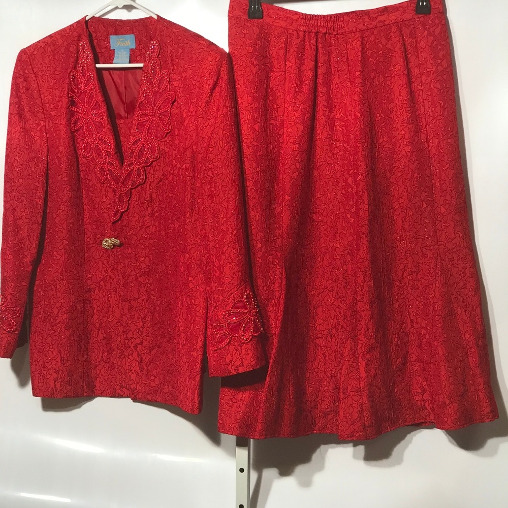 Red Jacket and Skirt Suite